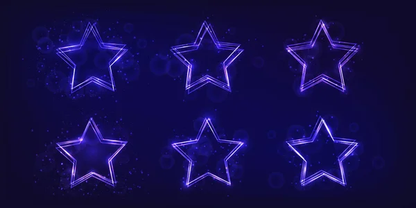 Állítsa Neon Keretek Csillag Formában Ragyogó Hatások Csillogás Sötét Háttérrel — Stock Vector