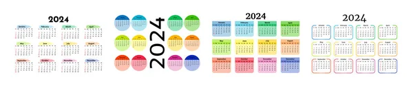 Satz Von Vier Kalendern Für 2024 Isoliert Auf Weißem Hintergrund — Stockvektor