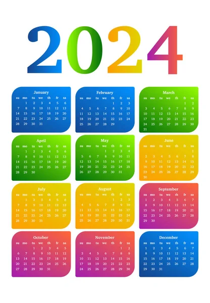 Календарь 2024 Год Изолирован Белом Фоне Воскресенья Понедельник Бизнес Искушает — стоковый вектор