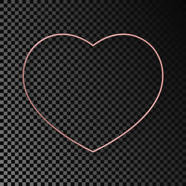 Rose Gold Glowing Heart Shape Frame Shadow Isolated Dark Transparent — Image vectorielle