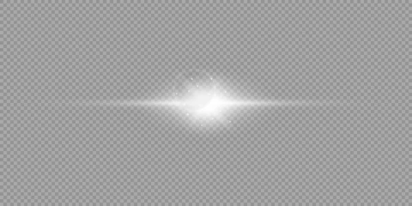 レンズフレアの光効果 灰色の透明な背景に輝きを持つ白い水平輝く光のスターバースト効果 ベクターイラスト — ストックベクタ