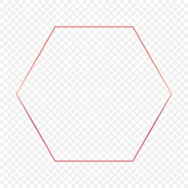 Rose Gold Glowing Hexagon Frame Isolated Transparent Background Shiny Frame — Stock Vector