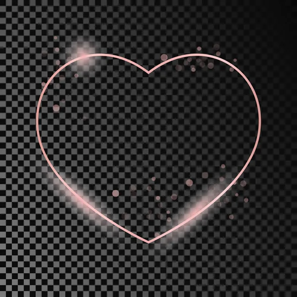 Cadre Forme Coeur Brillant Rose Isolé Sur Fond Transparent Foncé — Image vectorielle