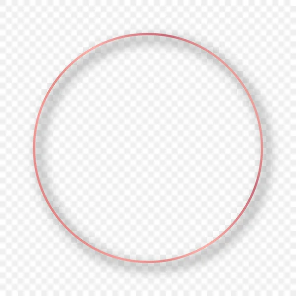 Rose Guld Glödande Cirkel Ram Med Skugga Isolerad Transparent Bakgrund — Stock vektor