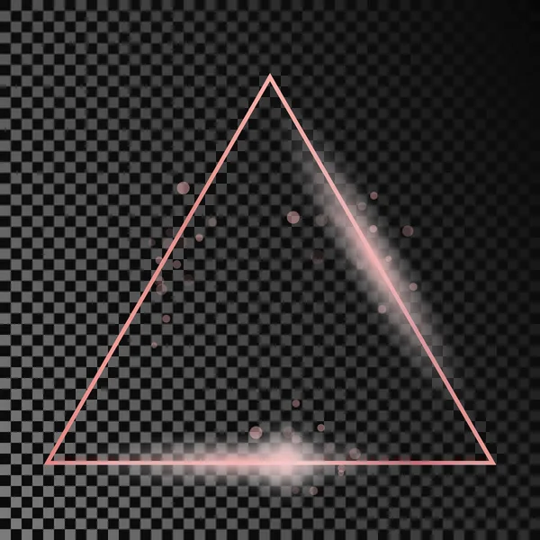 Marco Triangular Brillante Oro Rosa Aislado Sobre Fondo Transparente Oscuro — Vector de stock