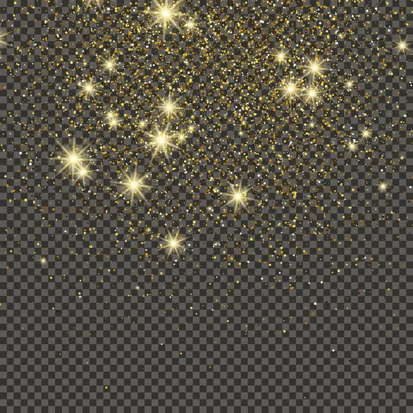 Gold Glittering Dust Gray Transparent Background Dust Gold Glitter Effect — Stockvektor