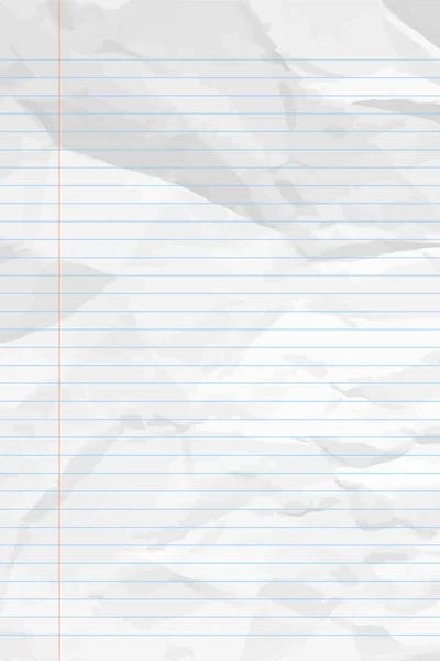 Papel Cuaderno Blanco Limpio Arrugado Con Líneas Plantilla Papel Vacía — Archivo Imágenes Vectoriales