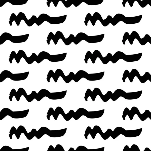 Seamless Pattern Black Wavy Grunge Brush Strokes Abstract Shapes White — Archivo Imágenes Vectoriales