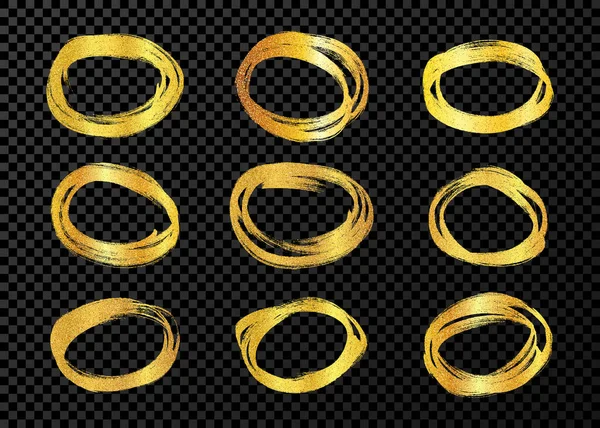 Cerchio Disegnato Con Pennarello Oro Set Scarabocchi Stile Vari Cerchi — Vettoriale Stock