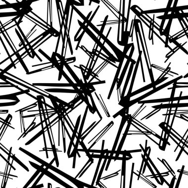 Beyaz arka planda soyut şekillerde siyah kalem fırça darbeleriyle kusursuz desen. Vektör illüstrasyonu