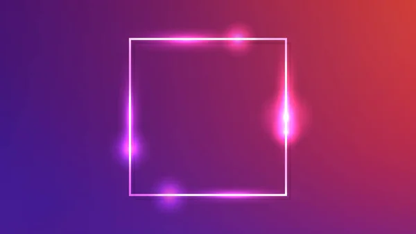 Neon Square Frame Shining Effects Dark Purple Background Empty Glowing — Stock Vector