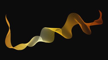 Karanlık arka planda lüks altın dalgaları olan soyut bir fon. Modern teknoloji arka planı, dalga tasarımı. Vektör illüstrasyonu