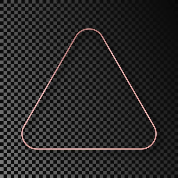 Rose Gold Glowing Rounded Triangle Frame Shadow Isolated Dark Transparent — Wektor stockowy
