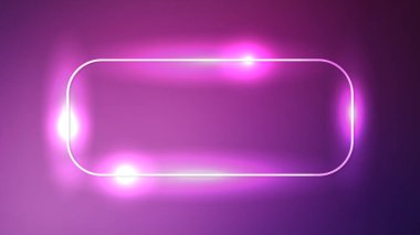 Neon yuvarlak dikdörtgen çerçeve üzerinde parlak efektler ile koyu pembe arka plan. Boş parlayan tekno fon. Vektör illüstrasyonu