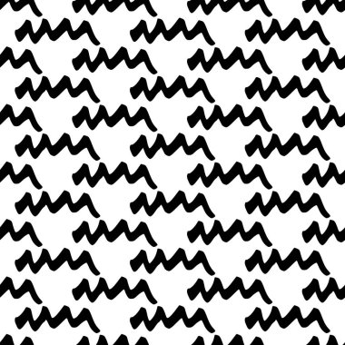 Seamless pattern with black wavy grunge brush strokes in abstract shapes on white background. Vector illustration