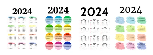 Set Von Vier Vertikalen Kalendern Für 2024 Isoliert Auf Weißem — Stockvektor