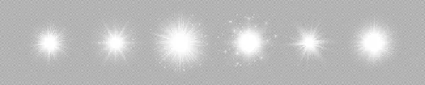 Lichteffekt Von Linsenraketen Set Von Sechs Weißen Leuchtenden Lichtern Starburst — Stockvektor