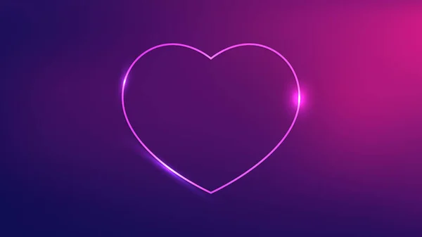 Neon Frame Heart Form Shining Effects Dark Purple Background Empty — Stock Vector