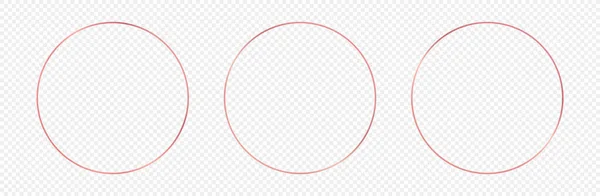 Set Van Drie Rose Goud Gloeiende Cirkel Frames Geïsoleerd Transparante — Stockvector