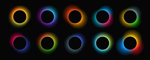 stock vector Circle illuminate frame with gradient. Set of ten round neon banners isolated on black background. Vector illustration