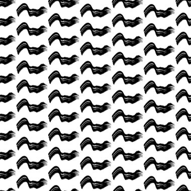 Seamless pattern with black wavy grunge brush strokes in abstract shapes on white background. Vector illustration