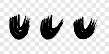 Siyah grunge yarı dairesel fırça darbeleri. Dalgalı boyalı mürekkep çizgileri. Mürekkep lekesi şeffaf arkaplanda izole edilmiş. Vektör illüstrasyonu