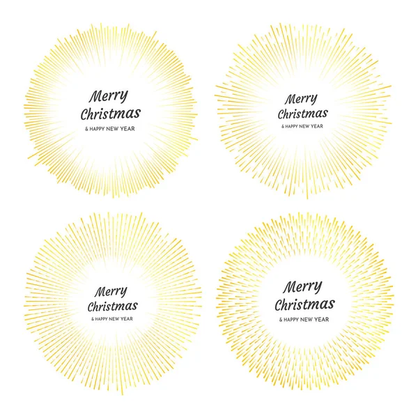 Conjunto Cuatro Fuegos Artificiales Oro Con Feliz Navidad Feliz Año — Archivo Imágenes Vectoriales