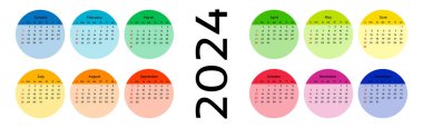 Horizontal calendar for 2024 isolated on a white background. Sunday to Monday, business template. Vector illustration