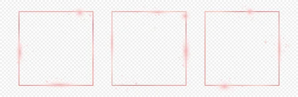 Set Van Drie Rose Goud Gloeiende Vierkante Frames Geïsoleerd Transparante — Stockvector