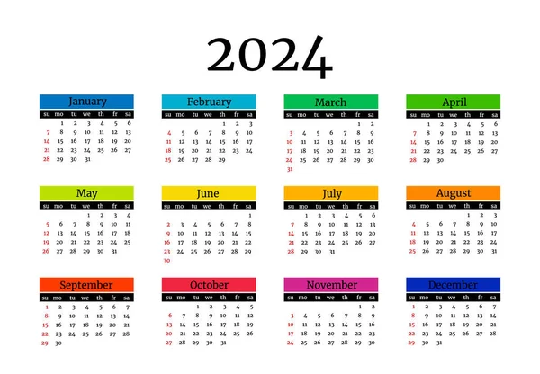 2024 Takvimi Beyaz Arka Planda Izole Edildi Pazardan Pazartesiye Planı — Stok Vektör