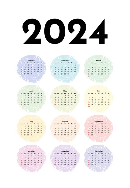 Calendar 2024 Isolated White Background Sunday Monday Business Template Vector — Stock Vector