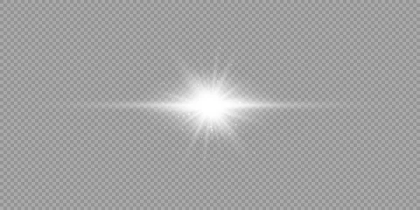 Licht Effect Van Lens Fakkels Wit Horizontaal Gloeiend Licht Starburst — Stockvector