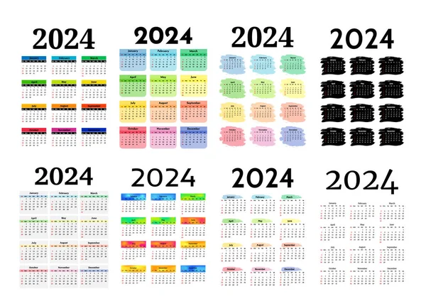 Σύνολο Οκτώ Κάθετων Ημερολογίων Για 2024 Που Απομονώνονται Λευκό Φόντο — Διανυσματικό Αρχείο