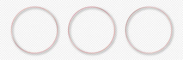 Set Three Rose Gold Glowing Circle Frames Isolated Transparent Background — Stock Vector