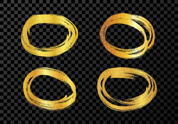 Cerchio Disegnato Con Pennarello Oro Set Quattro Scarabocchi Stile Vari — Vettoriale Stock