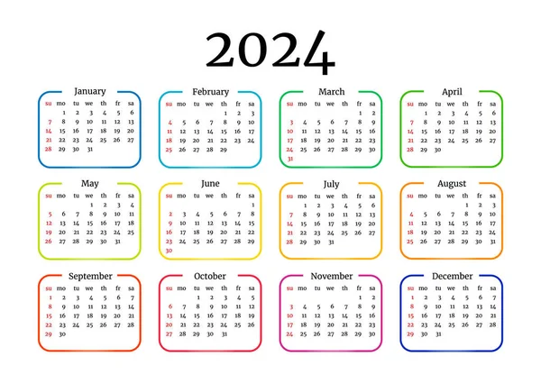 2024 Takvimi Beyaz Arka Planda Izole Edildi Pazardan Pazartesiye Planı — Stok Vektör
