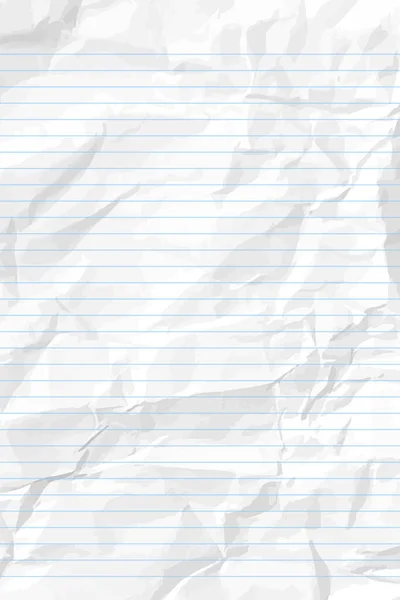 Wit Gerimpeld Notebookpapier Met Lijnen Verticaal Verkreukeld Geruite Lege Papieren — Stockvector