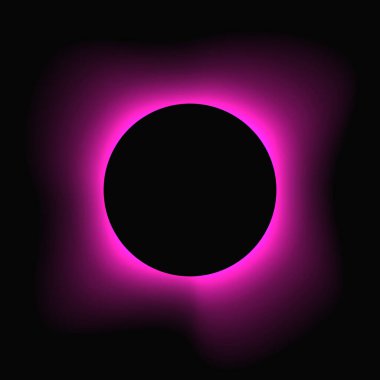 Circle illuminate frame with gradient. Pink round neon banner isolated on black background. Vector illustration