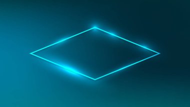 Koyu yeşil arka planda parlak efektleri olan neon rhomb çerçevesi. Boş parlayan tekno fon. Vektör illüstrasyonu