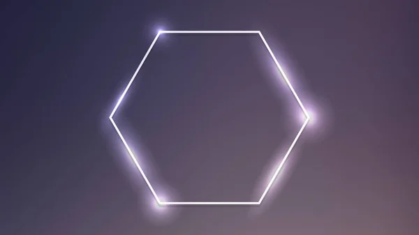 Neon Hexagon Frame Met Stralende Effecten Donkere Achtergrond Lege Gloeiende — Stockvector