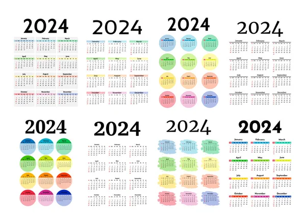 Set Van Acht Verticale Kalenders Voor 2024 Geïsoleerd Een Witte — Stockvector