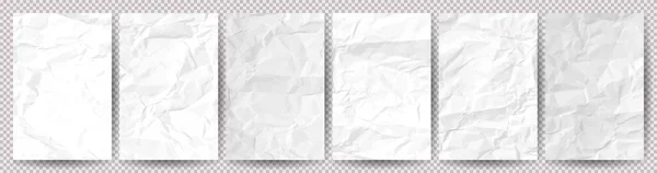 Grote Set Wit Geschrompeld Papier Een Transparante Achtergrond Verfrommelde Lege — Stockvector