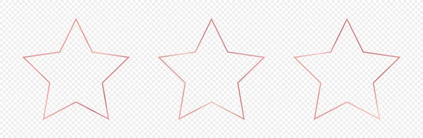 Набор Трех Розового Золота Светящейся Формы Звезды Рамки Изолированы Прозрачном — стоковый вектор
