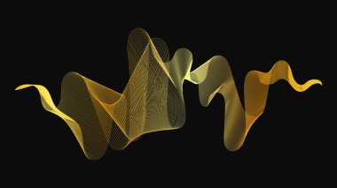 Karanlık arka planda lüks altın dalgaları olan soyut bir fon. Modern teknoloji arka planı, dalga tasarımı. Vektör illüstrasyonu