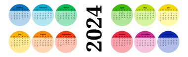 Horizontal calendar for 2024 isolated on a white background. Sunday to Monday, business template. Vector illustration