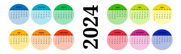 Calendario Horizontal Para 2024 Aislado Sobre Fondo Blanco Domingo Lunes — Archivo Imágenes Vectoriales