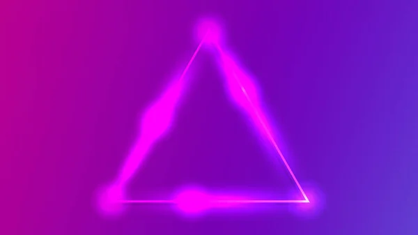 Neon Driehoekig Frame Met Stralende Effecten Donkerpaarse Achtergrond Lege Gloeiende — Stockvector