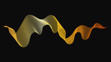 Karanlık arka planda lüks altın dalgaları olan soyut bir fon. Modern teknoloji arka planı, dalga tasarımı. Vektör illüstrasyonu