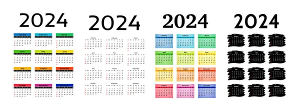 一组四个垂直日历 2024年隔离在白色背景上 周日到周一 业务模板 矢量说明 — 图库矢量图片