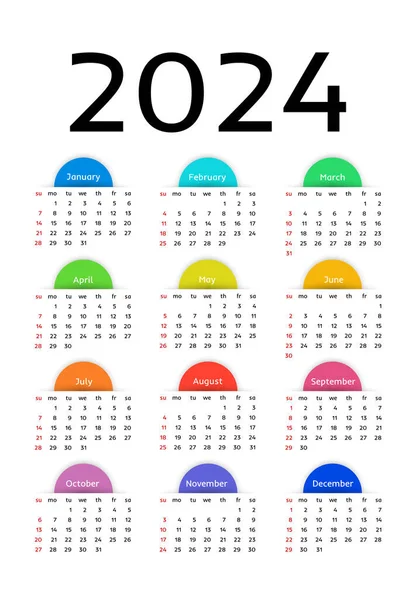Calendar 2024 Isolated White Background Sunday Monday Business Template Vector — Vector de stock